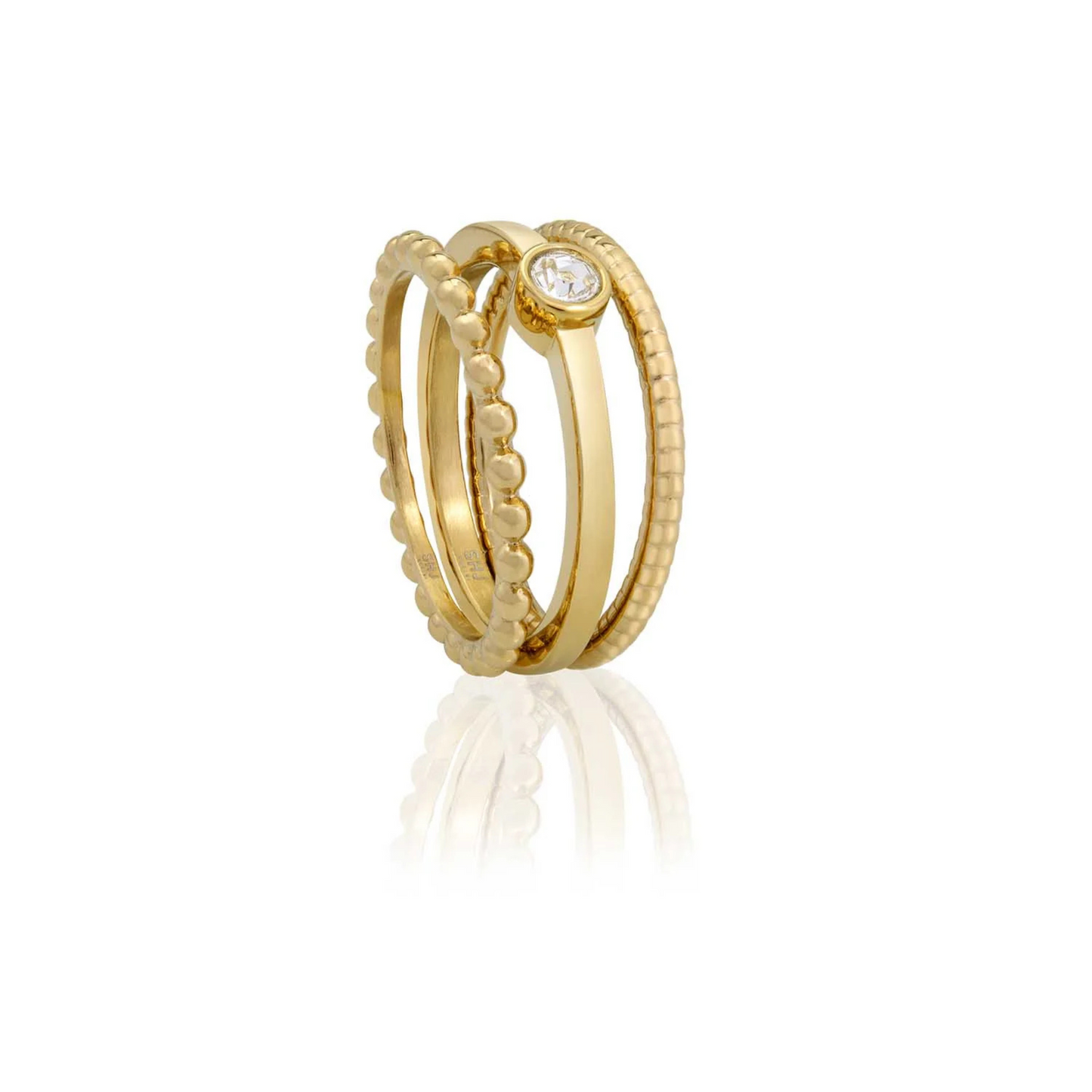 Trinity Cricle Stone Stacking Ring Set - Gold