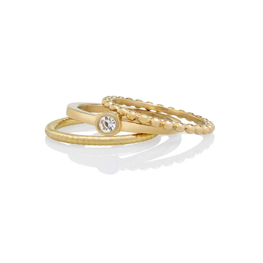 Trinity Cricle Stone Stacking Ring Set - Gold