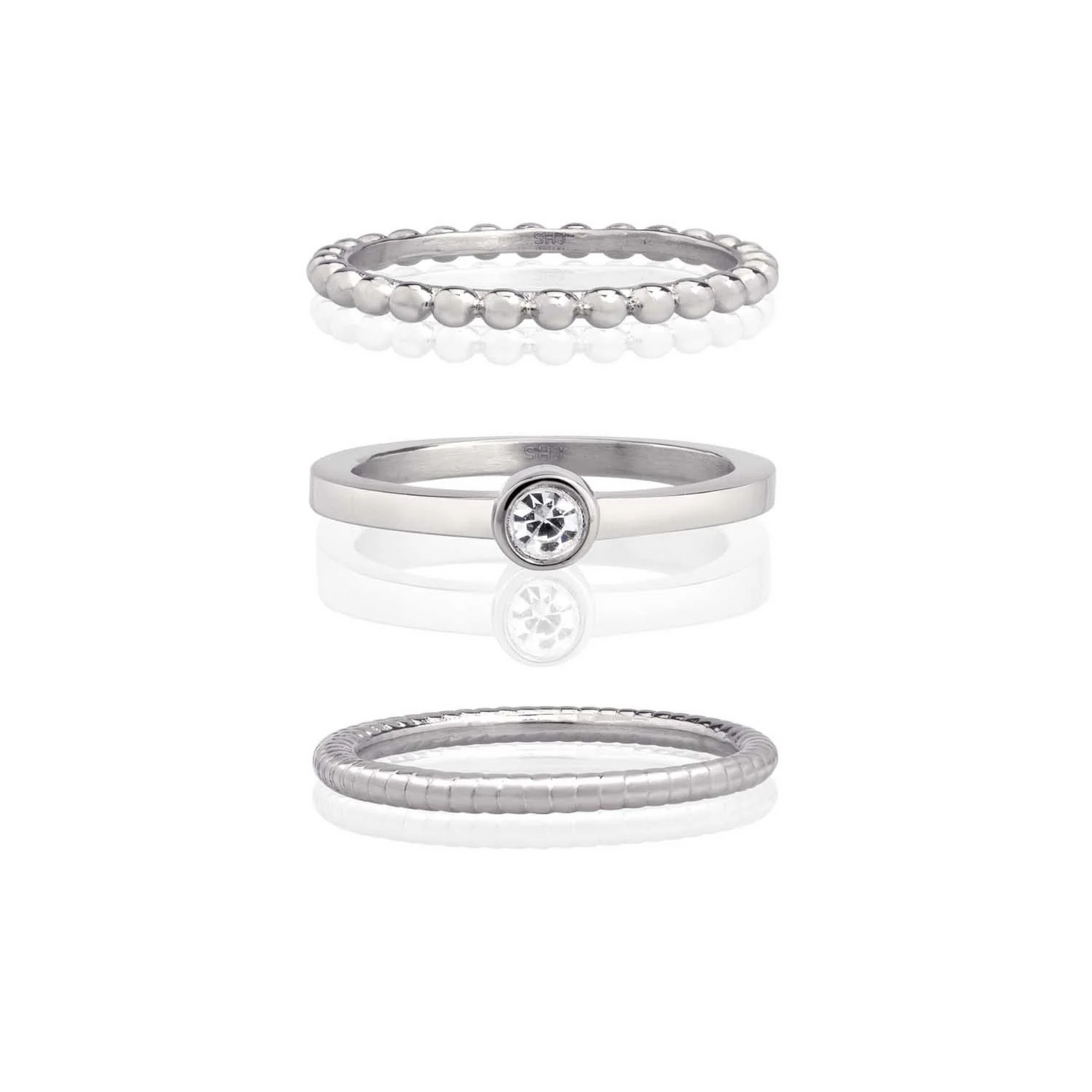 Trinity Cricle Stone Stacking Ring Set - Silver