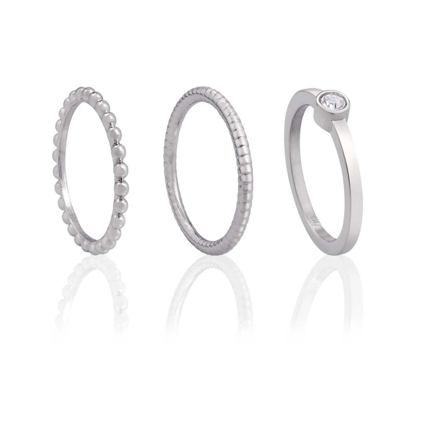 Trinity Cricle Stone Stacking Ring Set - Silver