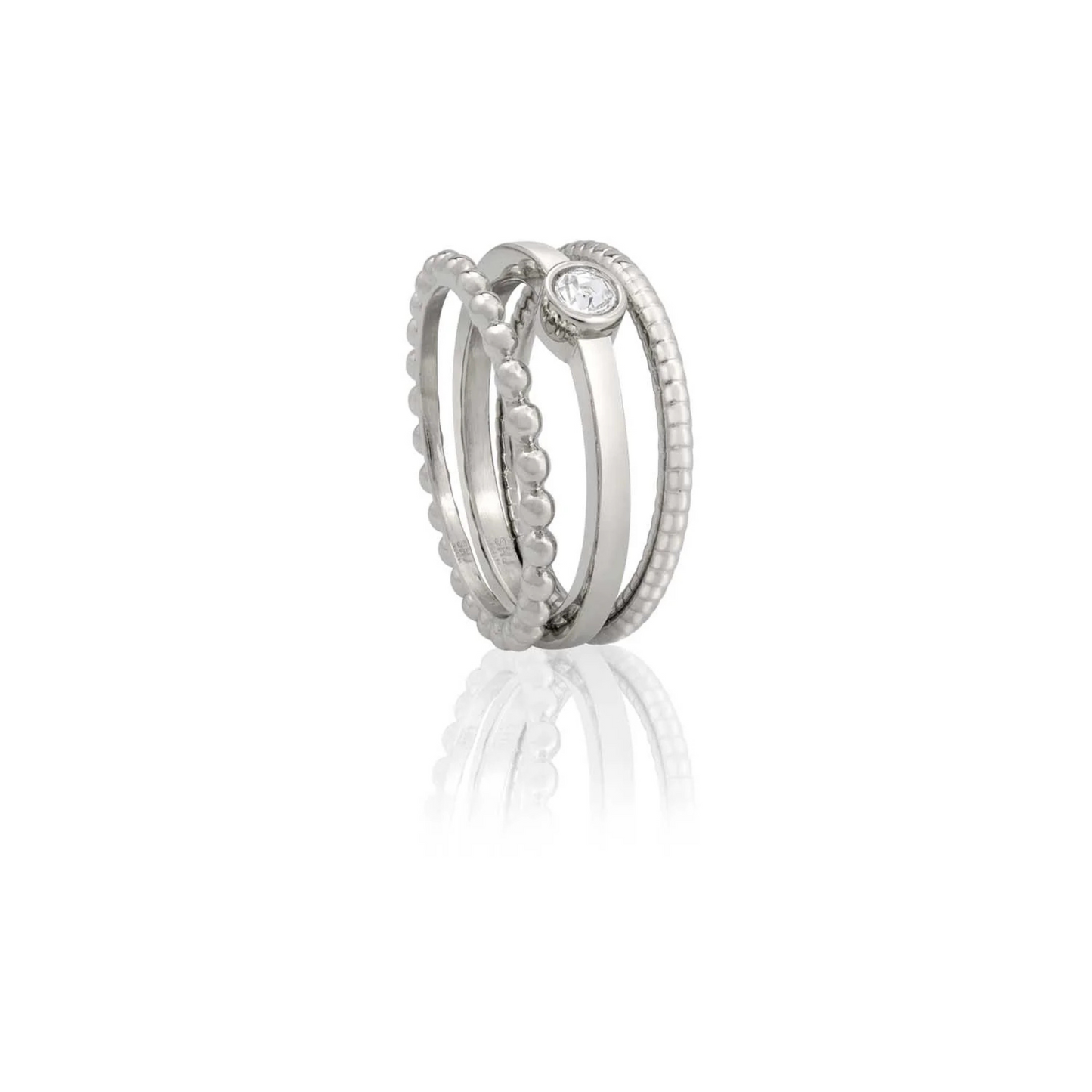 Trinity Cricle Stone Stacking Ring Set - Silver
