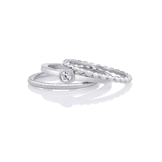 Trinity Cricle Stone Stacking Ring Set - Silver