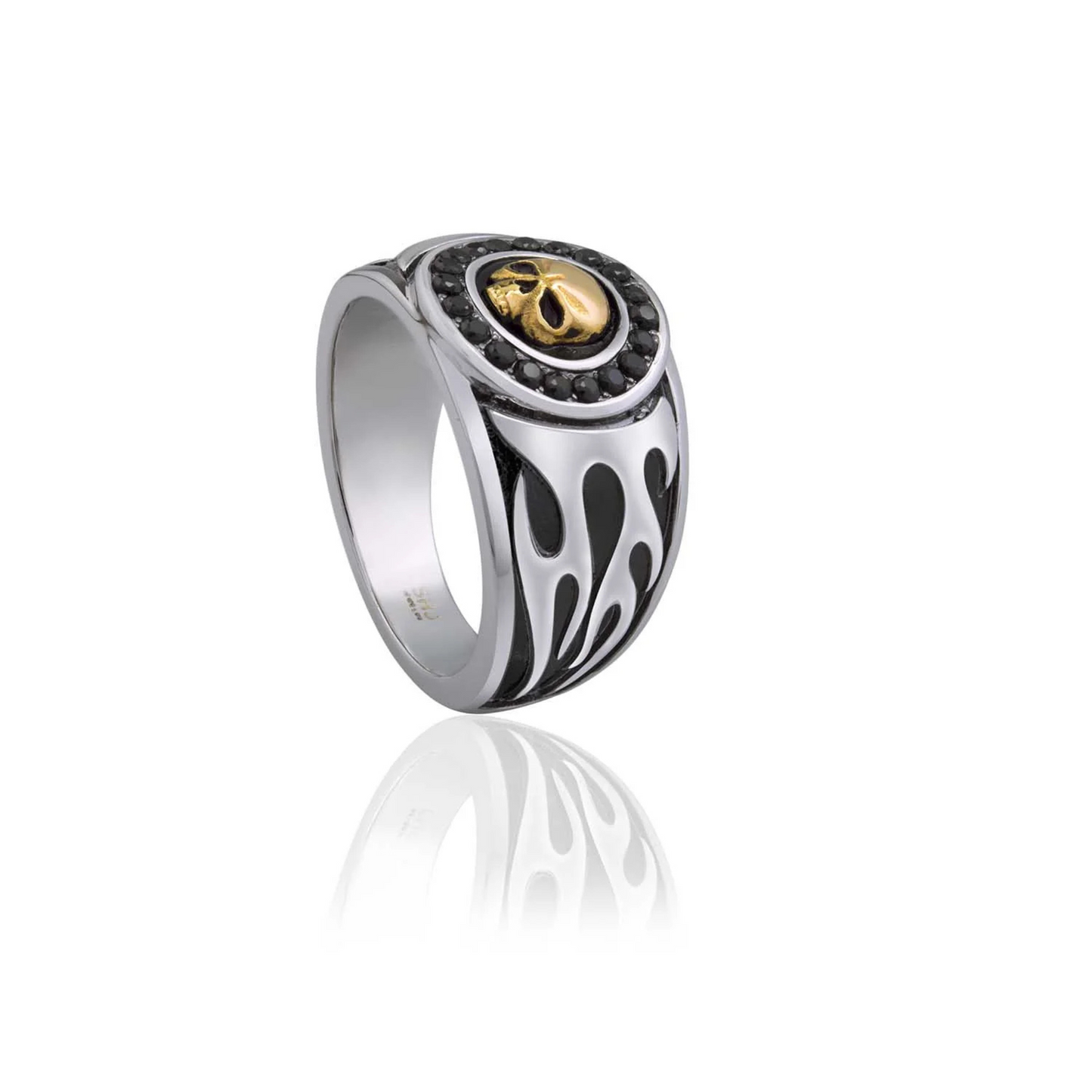 Gold Skull & Flames Signet Ring