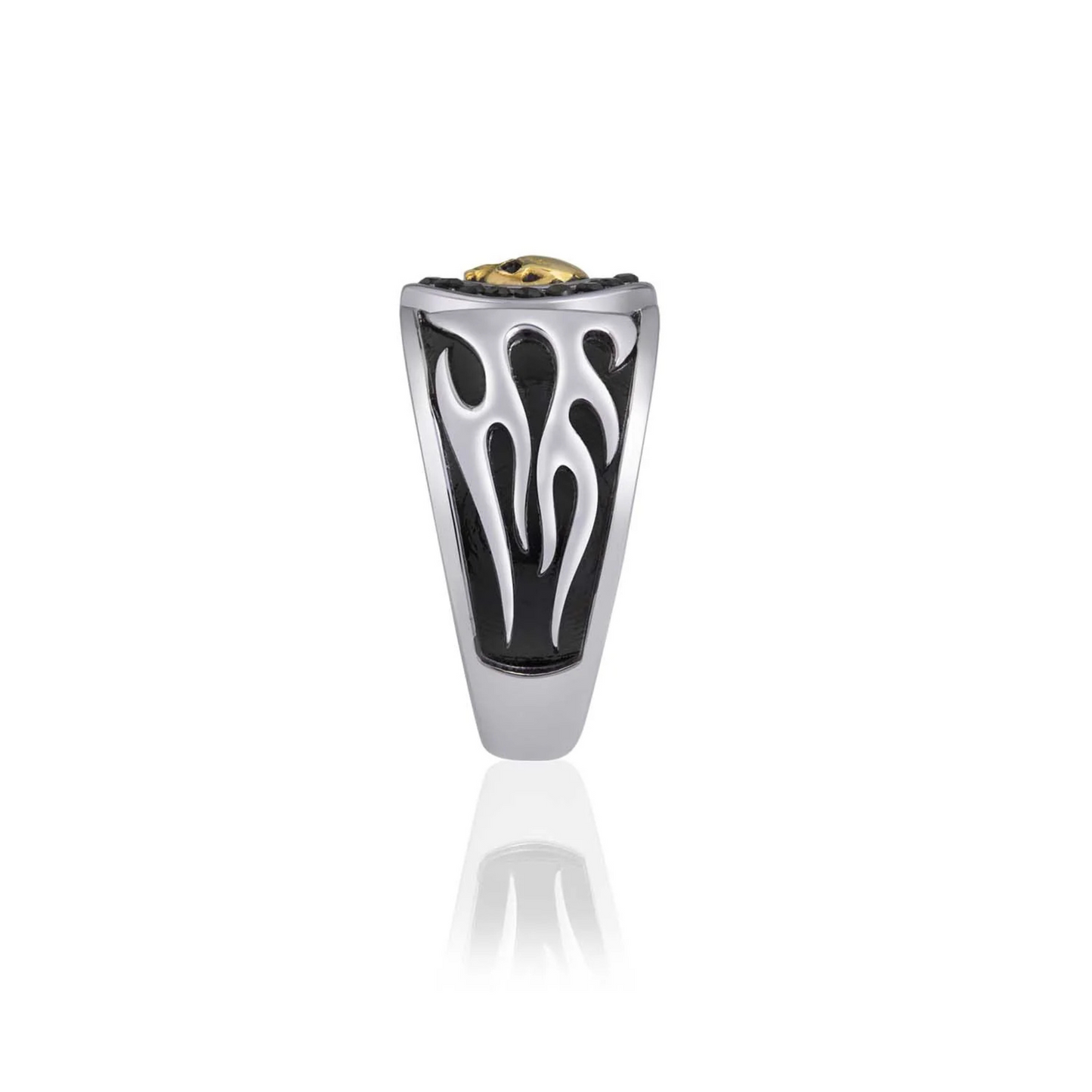 Gold Skull & Flames Signet Ring