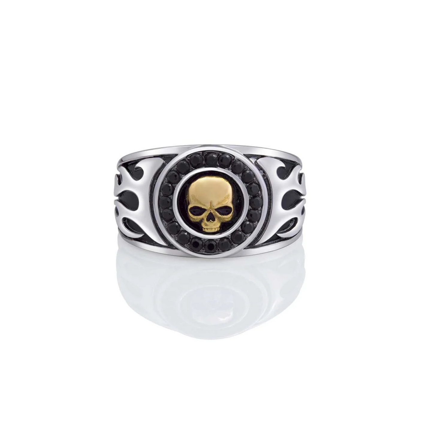 Gold Skull & Flames Signet Ring