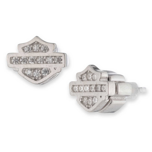 Harley-Davidson® Women's 8mm Bling Bar & Shield Stud Earrings - Sterling Silver