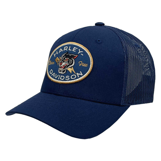 Harley-Davidson® Men's Panther Patch Snapback Mesh Trucker Hat - Navy Blue