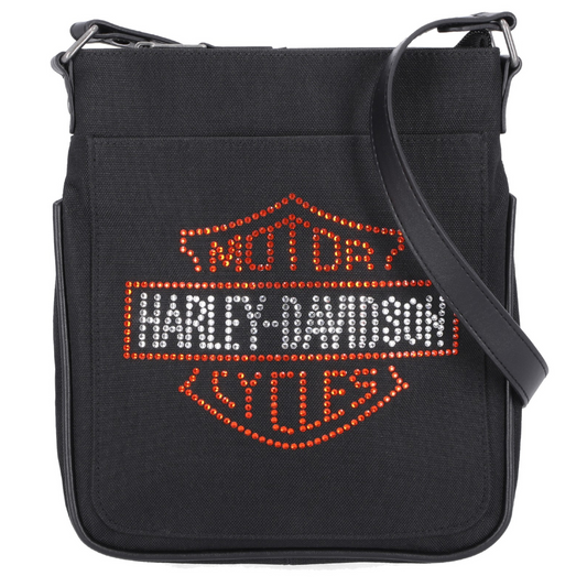 Harley-Davidson® Women's Rhinestone Embellished Bar & Shield Crossbody Bag - Black