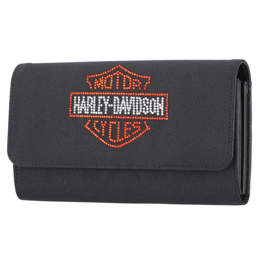 Harley-Davidson® Women's Rhinestone Embellished Bar & Shield Clutch - Black