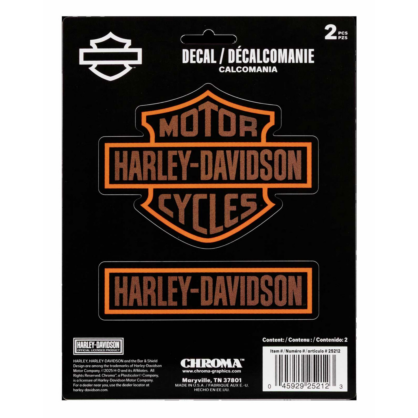 Harley-Davidson® 2-Piece Bar & Shield Text Logo Vinyl Decal - 6 x 8 in.