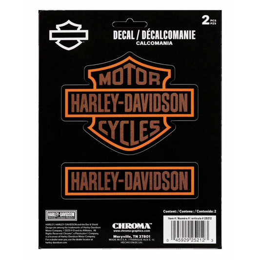Harley-Davidson® 2-Piece Bar & Shield Text Logo Vinyl Decal - 6 x 8 in.