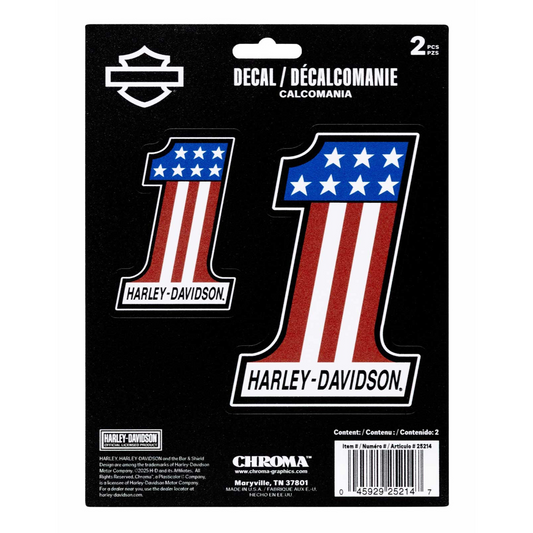 Harley-Davidson® 2-Piece Patriotic #1 Logo Vinyl Decal - 6 x 8 in.