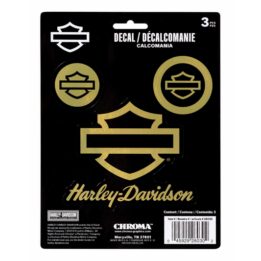 Harley-Davidson® 3-Piece Silhouette B&S Gold Chrome Vinyl Decal - 6 x 8 in.