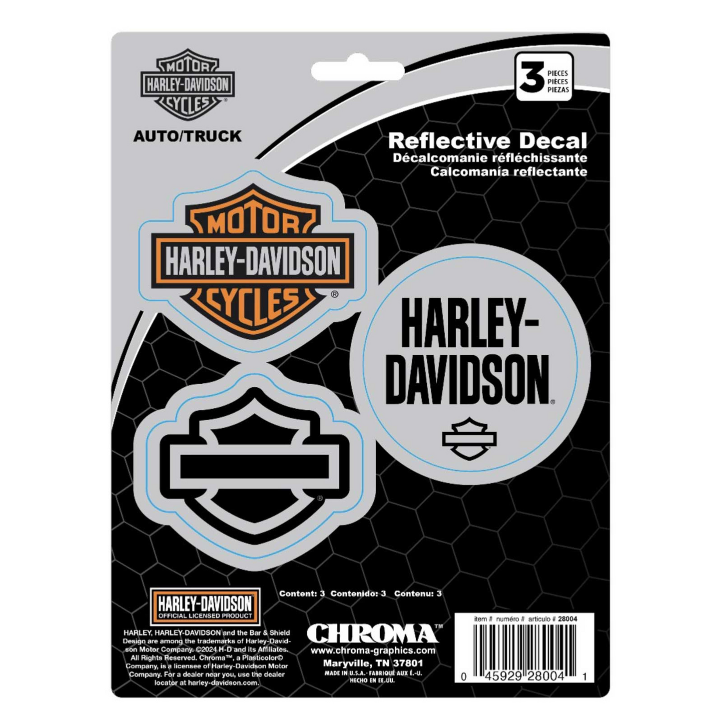 Harley-Davidson® 3-Piece Reflective B&S H-D Logos Decals - Silver - 6 x 8 in.