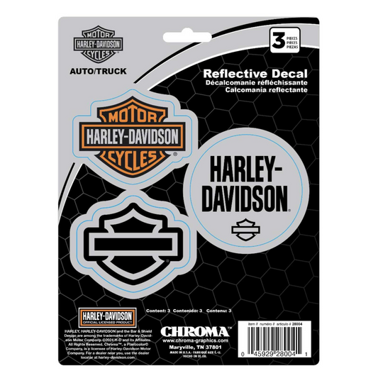 Harley-Davidson® 3-Piece Reflective B&S H-D Logos Decals - Silver - 6 x 8 in.
