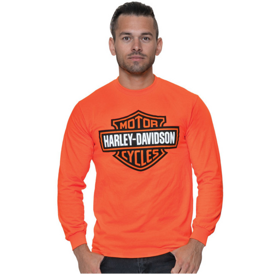 Gasoline Alley Harley-Davidson® Long Sleeve Dealer Tee - Bar & Shield Safety Orange