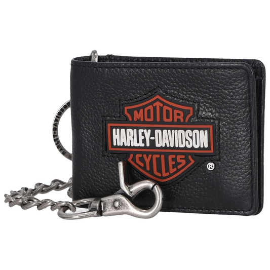 Harley-Davidson® Men's Bar & Shield Rubber Patch Bi-Fold Leather Wallet - Black