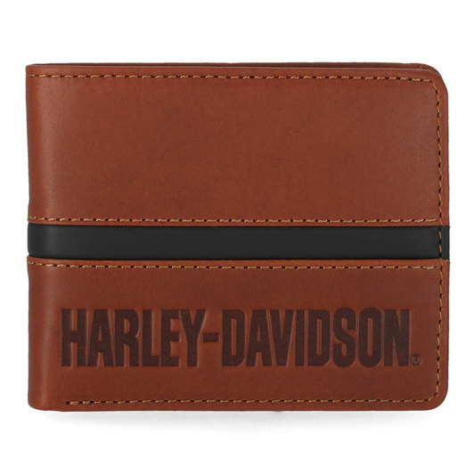 Harley-Davidson® Men's H-D Center Block Passcase Bi-Fold Leather Wallet - Cognac