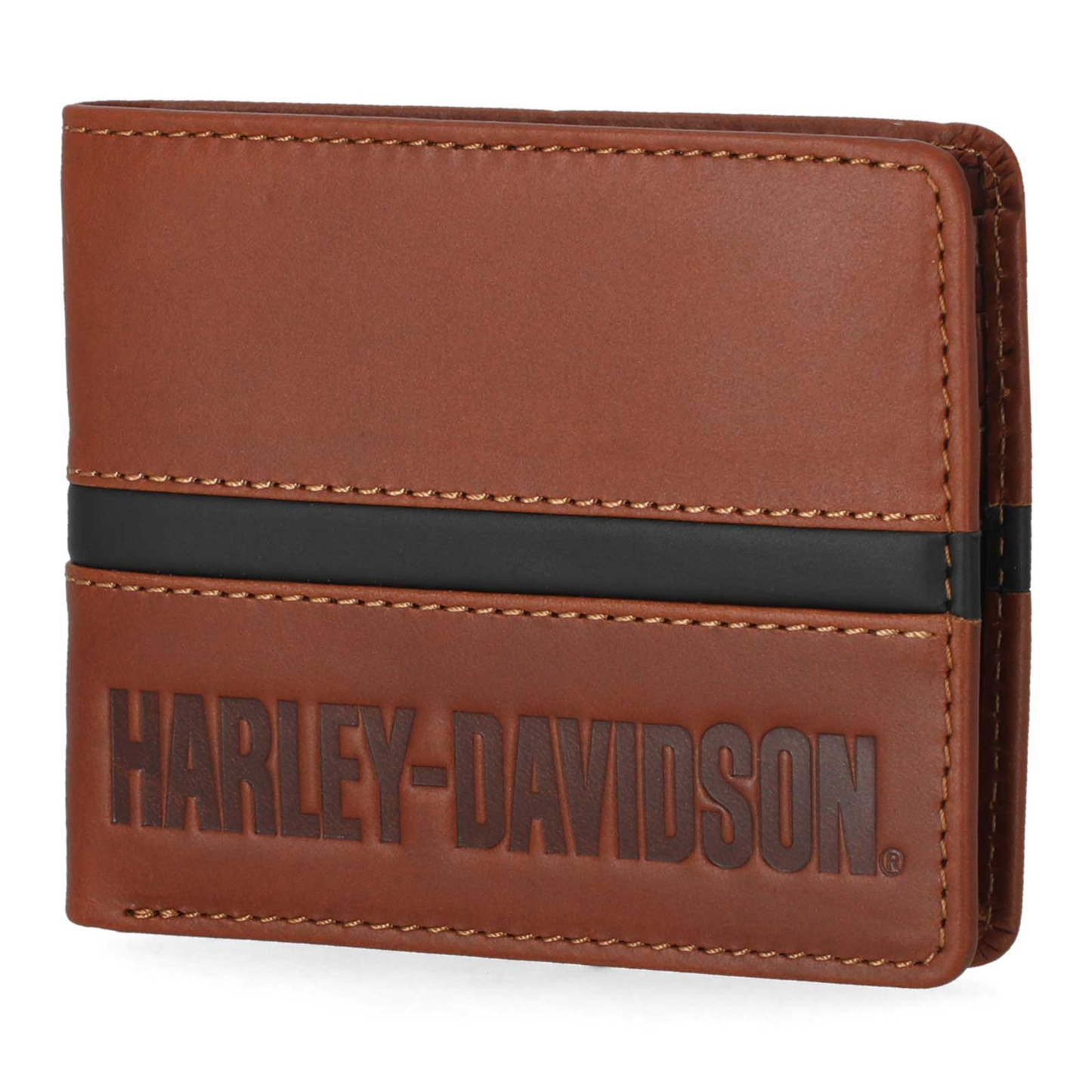 Harley-Davidson® Men's H-D Center Block Passcase Bi-Fold Leather Wallet - Cognac