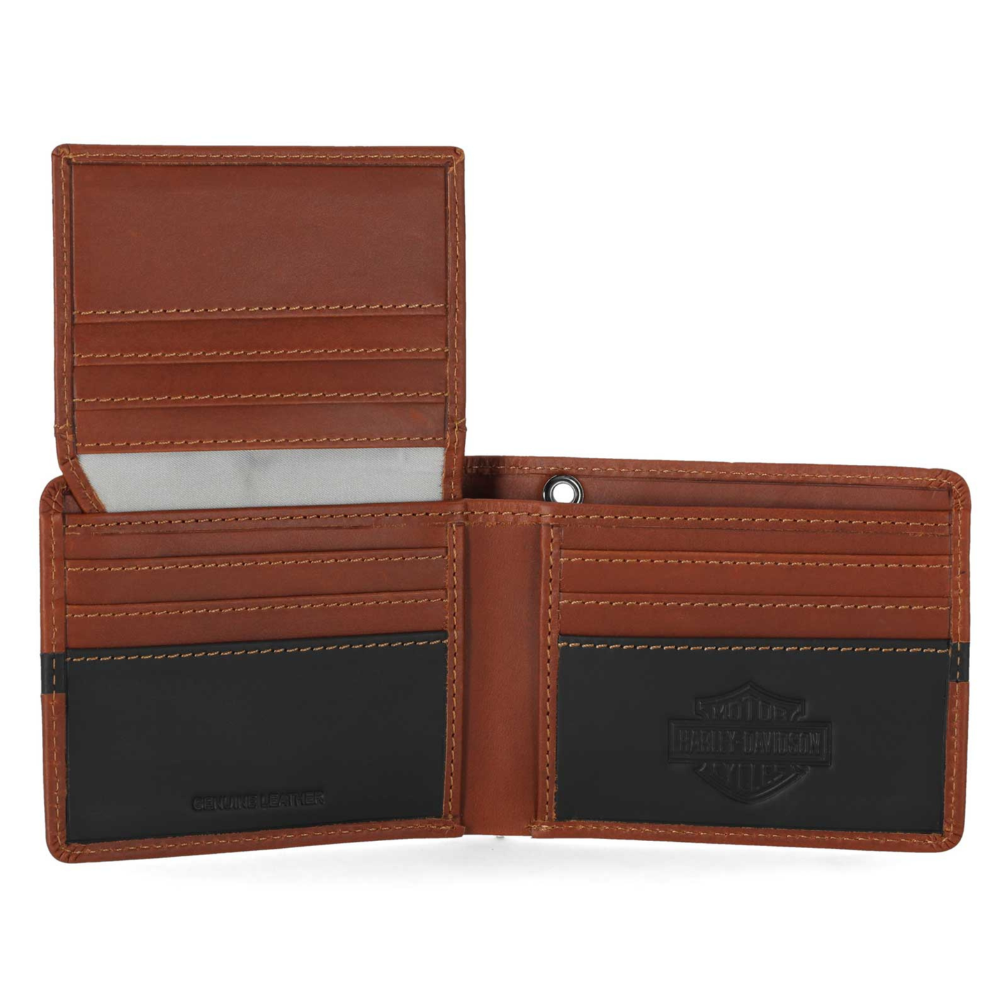 Harley-Davidson® Men's H-D Center Block Passcase Bi-Fold Leather Wallet - Cognac