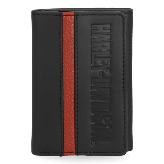 Harley-Davidson® Men's H-D Center Block Tri-Fold Genuine Leather Wallet - Black