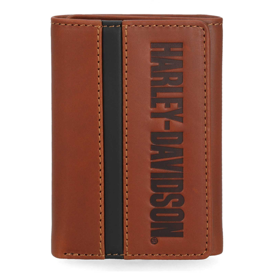 Harley-Davidson® Men's H-D Center Block Tri-Fold Genuine Leather Wallet - Cognac