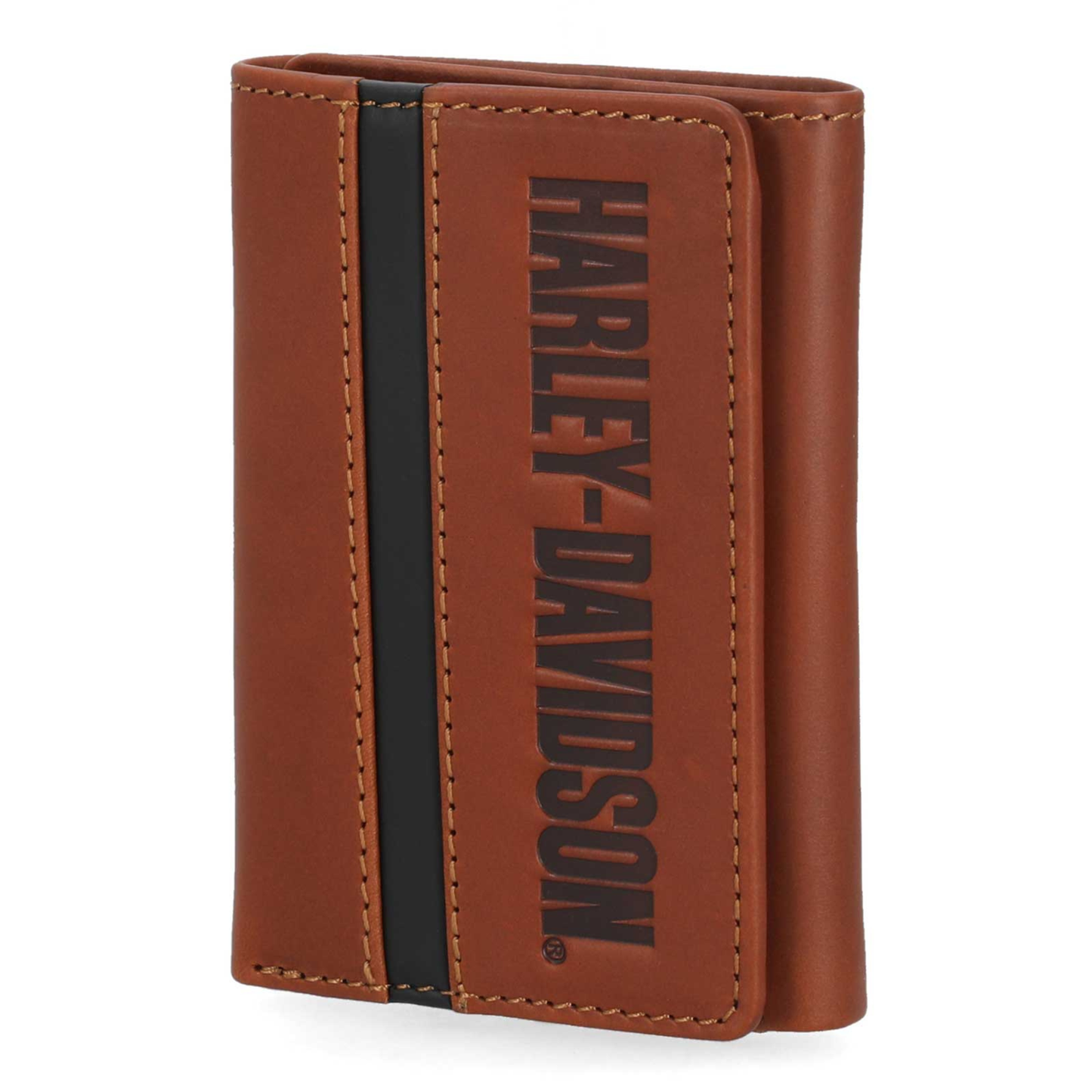 Harley-Davidson® Men's H-D Center Block Tri-Fold Genuine Leather Wallet - Cognac