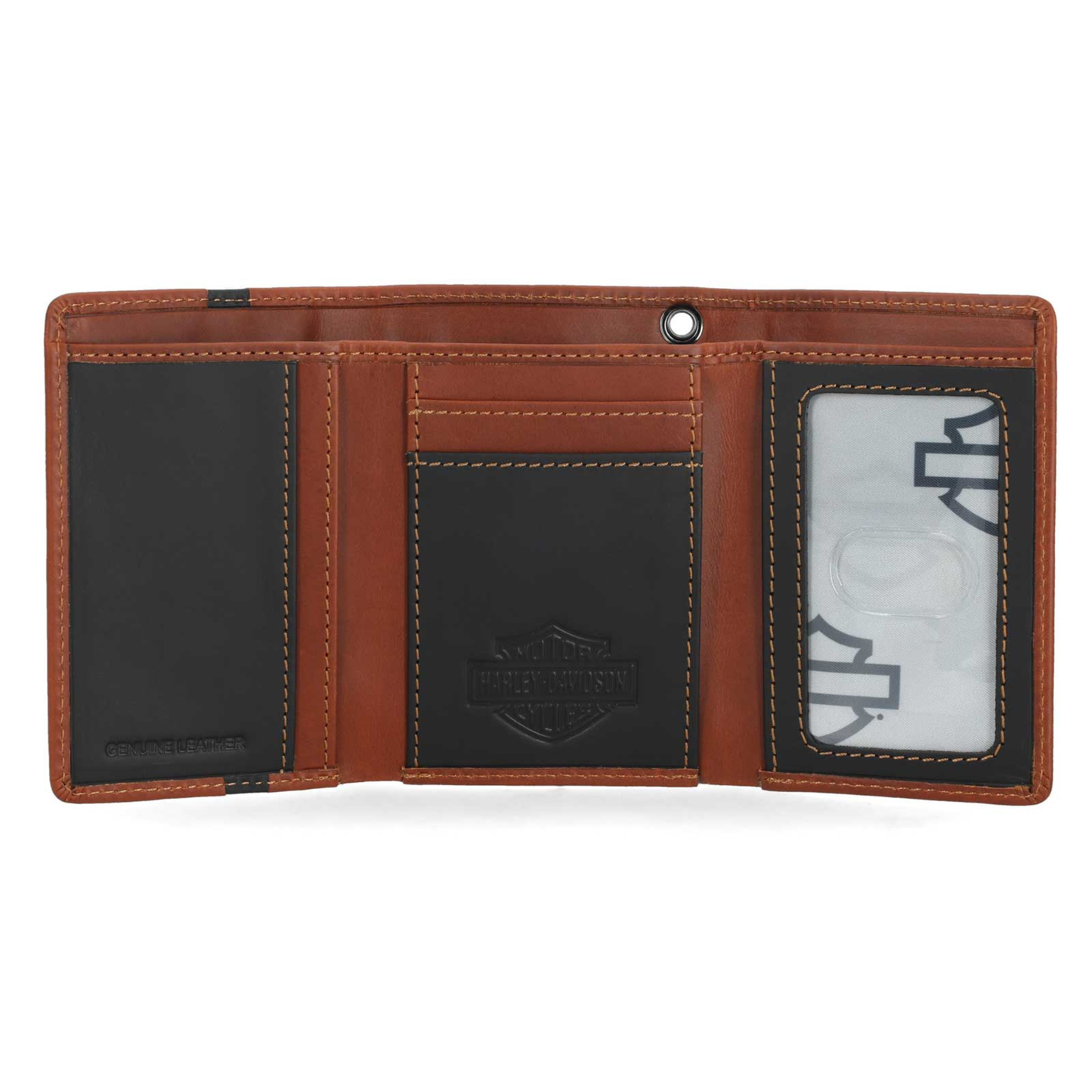 Harley-Davidson® Men's H-D Center Block Tri-Fold Genuine Leather Wallet - Cognac