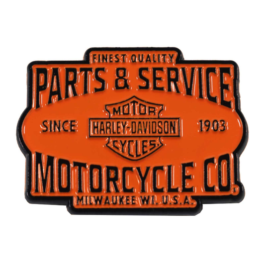 Harley-Davidson® 1.5 inch. Parts & Service Metal Pin - Orange & Black Finish