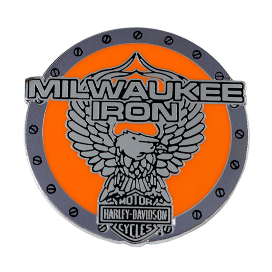 Harley-Davidson® 1.5 inch. Eagle Rivets Metal Pin - Silver & Orange Finish