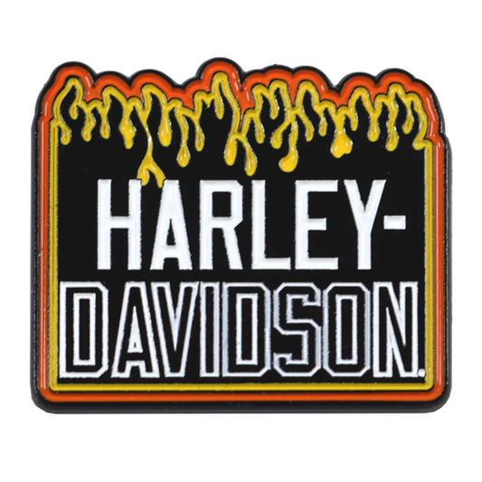 Harley-Davidson® 1.5 inch. Fiery Flame On Metal H-D Pin - Black Finish