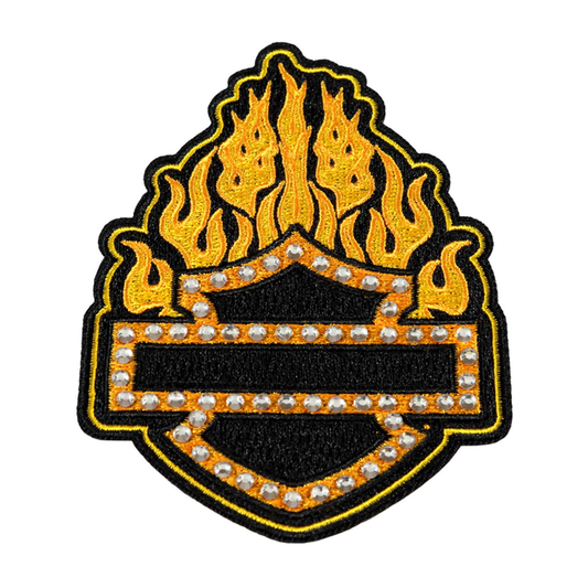 Harley-Davidson® 4 in. Studded Blingin' Flame B&S Embroidered Emblem Sew-On Patch