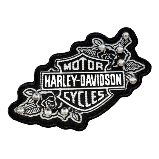 Harley-Davidson® 3.5 in. Studded Silver Floral Embroidered Emblem Sew-On Patch