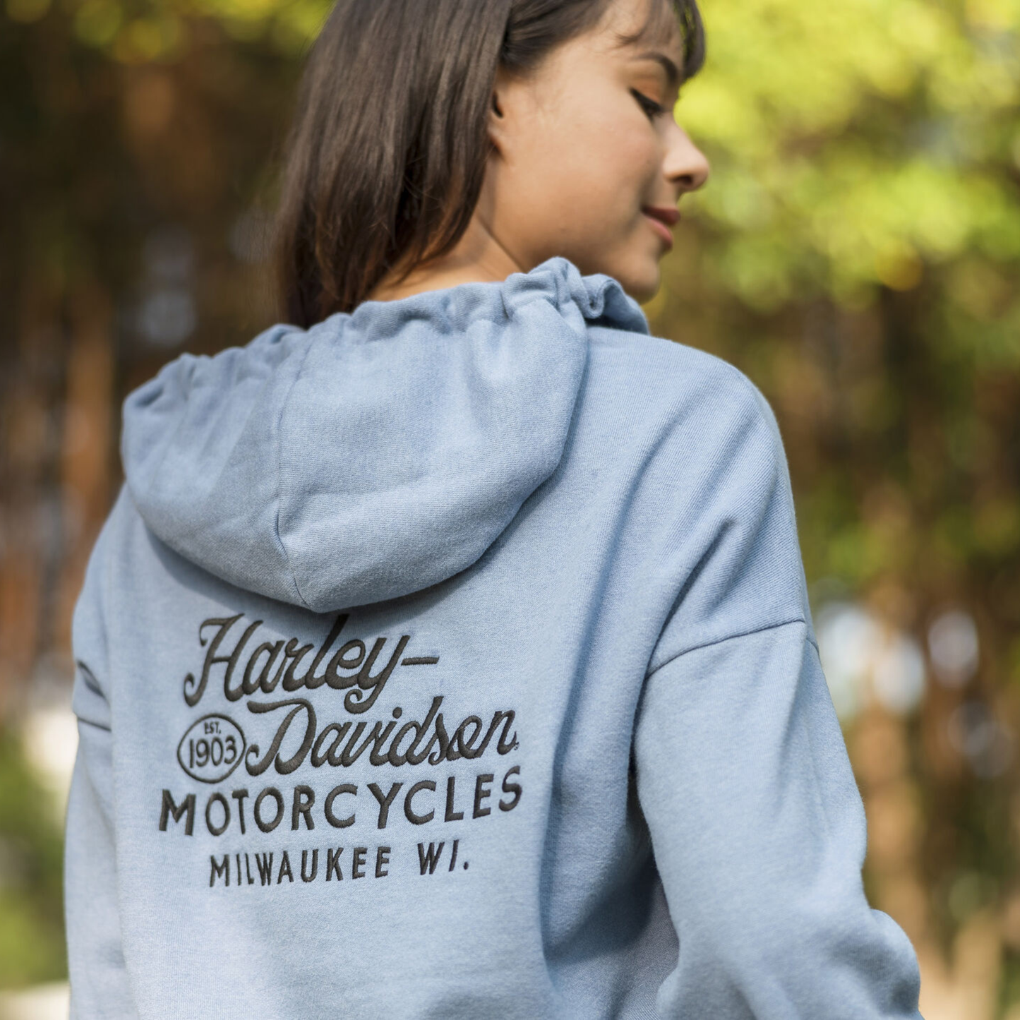 Harley-Davidson® Womens Valley Rumblers V-Neck Pullover Hoodie - Colony Blue Heather