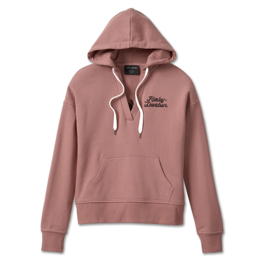 Harley-Davidson® Women's Valley Rumblers V-Neck Pullover Hoodie - Light Mahogany Heather