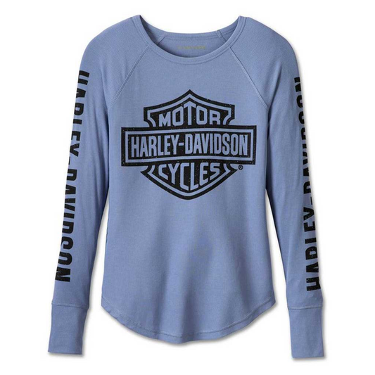 Harley-Davidson® Women's Authentic Bar & Shield Rib-Knit Long Sleeve Top - Blue