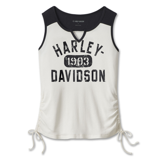 Harley-Davidson® Women's Race Her Sleeveless Knit Top - Colorblocked - Cloud Dancer