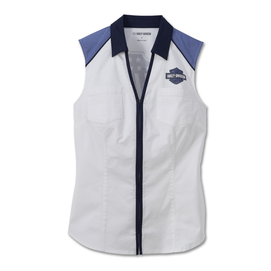 Harley-Davidson® Women's Liberty Sleeveless Zip Front Shirt - Bright White