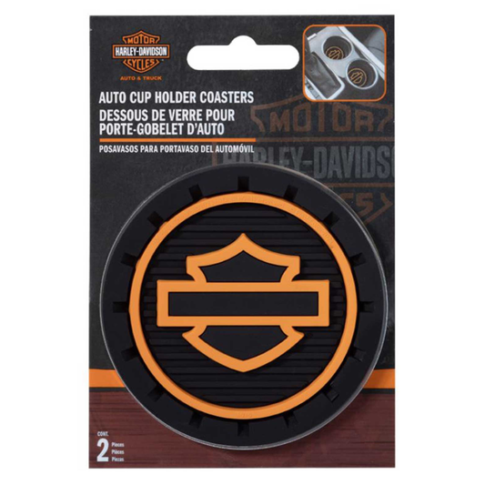 Harley-Davidson® Silhouette Bar & Shield Logo Car Coasters - Orange/Black