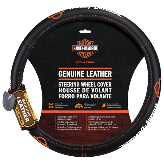 Harley-Davidson® Bar & Shield Genuine Leather Steering Wheel Cover - Black