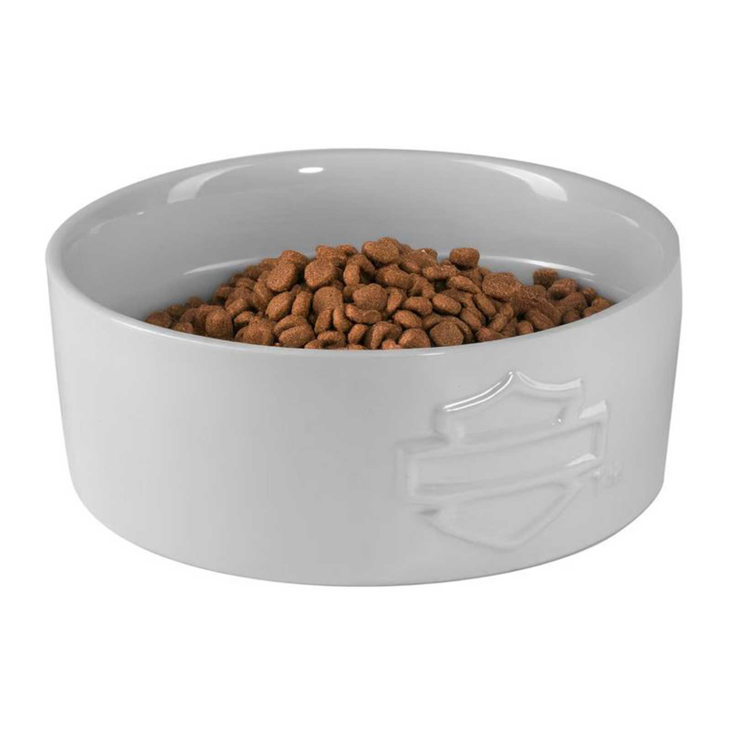 Harley-Davidson® Sculpted Open Bar & Shield Logo Ceramic Pet Bowl - White