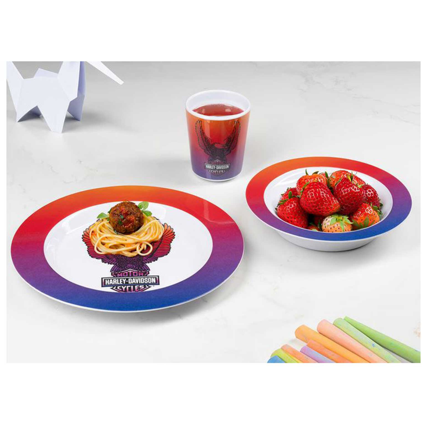 Harley-Davidson® Kid's Ombre Eagle Logo Cup & Plate Set - Durable Melamine