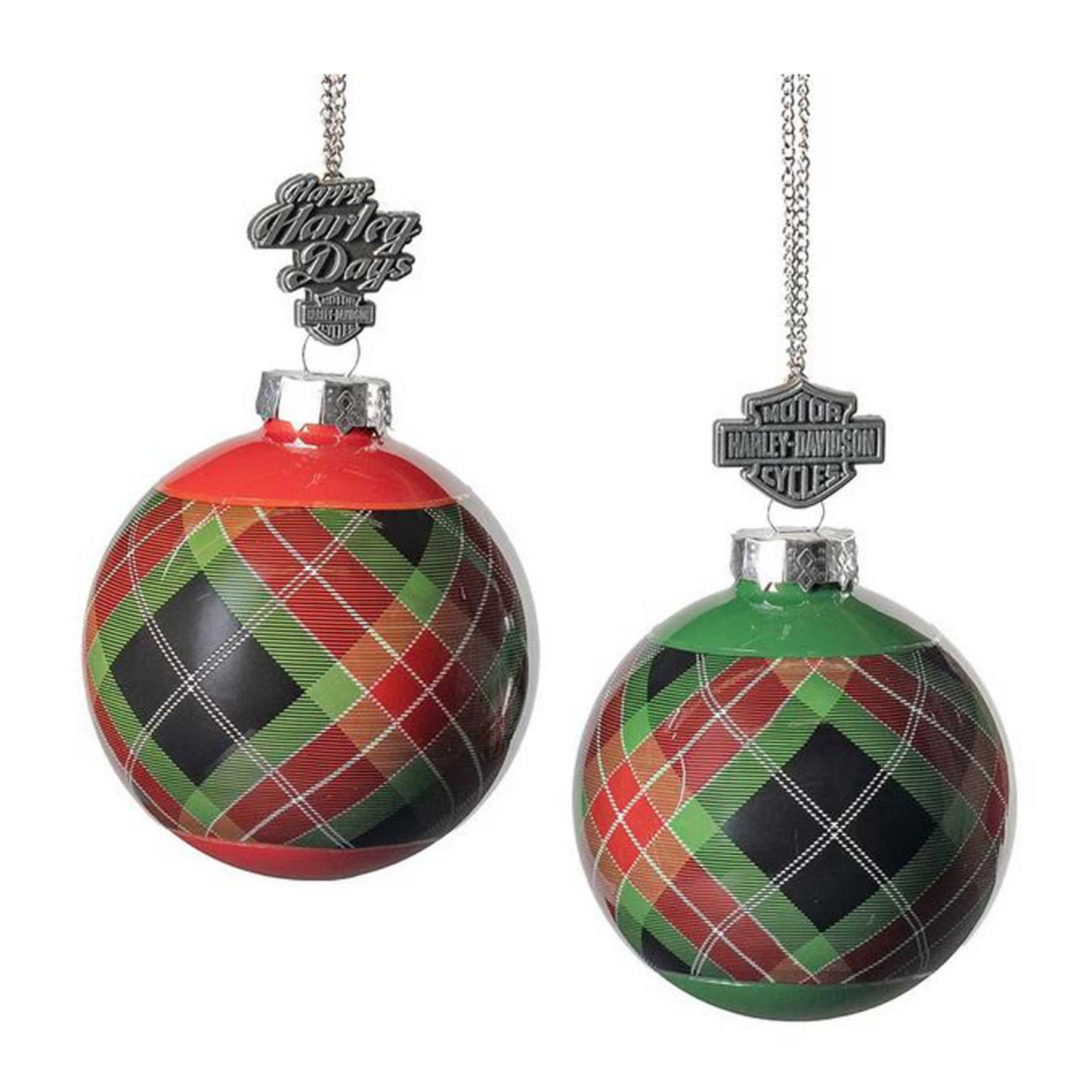 Harley-Davidson® Holiday Plaid Bar & Shield Ball Christmas Tree Ornament Set of 2
