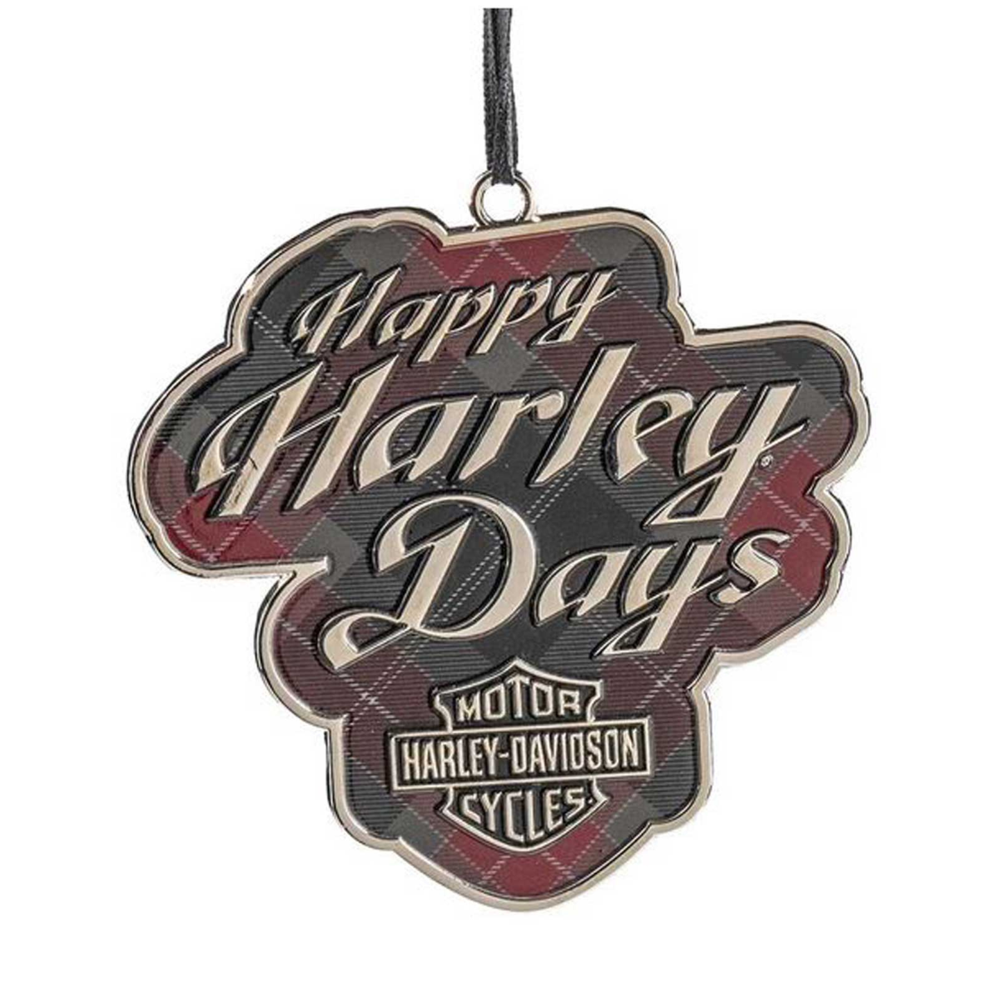 Harley-Davidson® Holiday Bar & Shield Plaid Pewter Christmas Tree Ornament