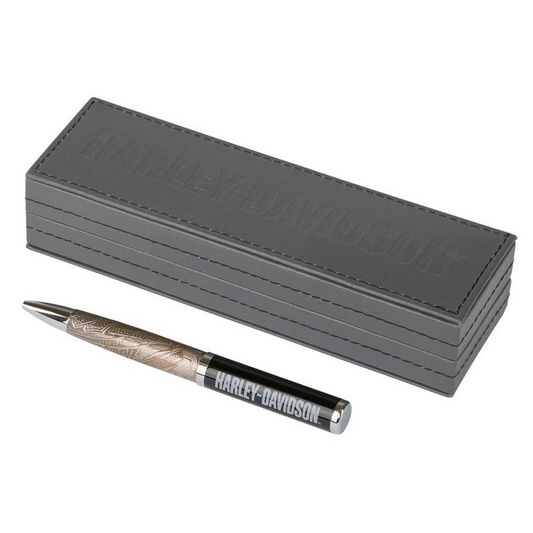 Harley-Davidson® Embossed Refillable Black Ink Pen w/ Black Gift Box - Black