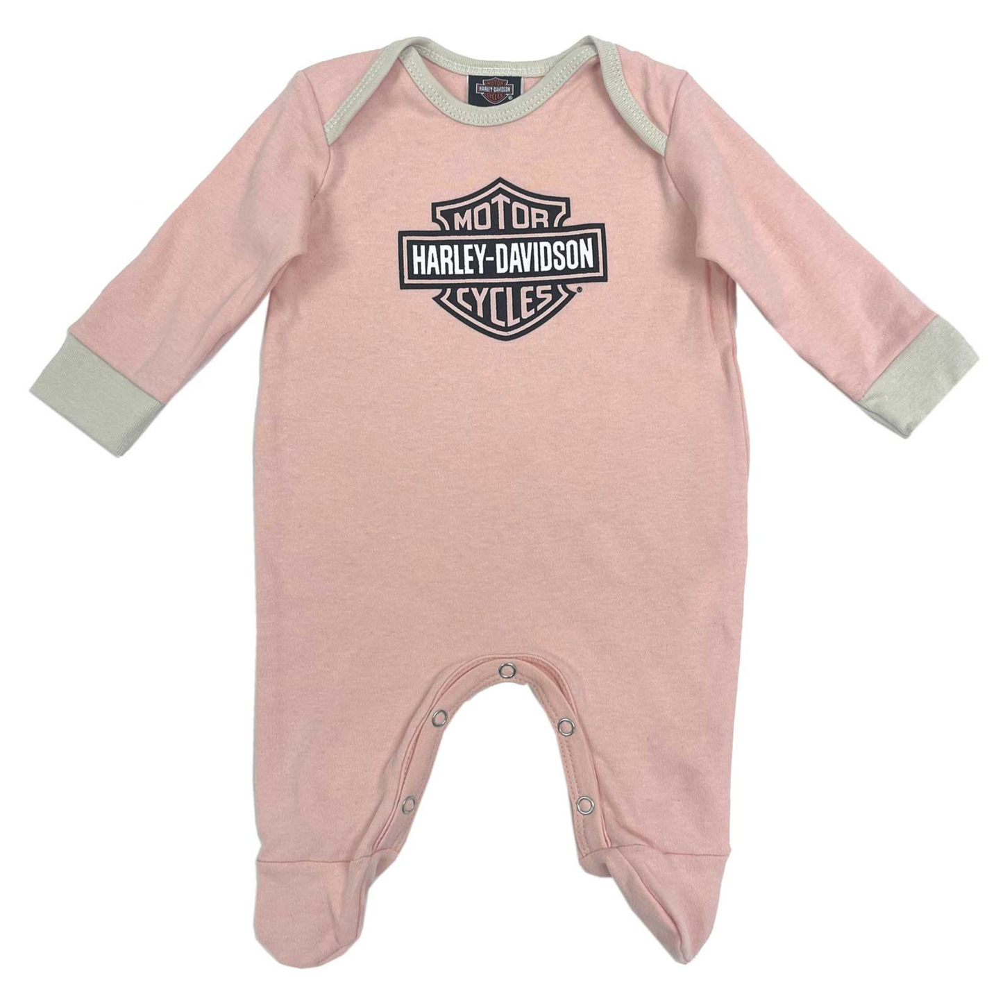 Harley-Davidson® Girls' Bar & Shield Logo Knit Footed Romper - Pink