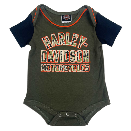 Harley-Davidson® Boys' Camo Print Raglan Short Sleeve Creeper