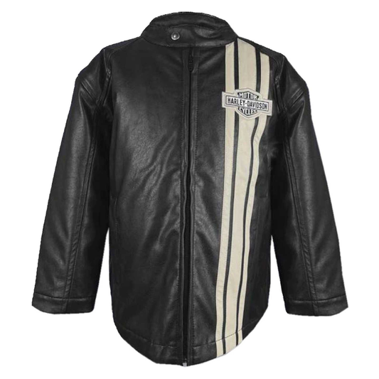 Harley-Davidson® Boys' Striped Faux Leather Toddler Racer Jacket - Black