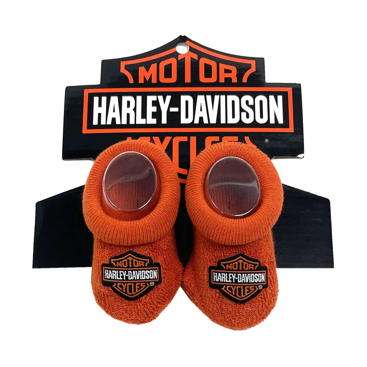 Harley-Davidson® Boys' Bar & Shield Patch Newborn Booties Socks – Orange