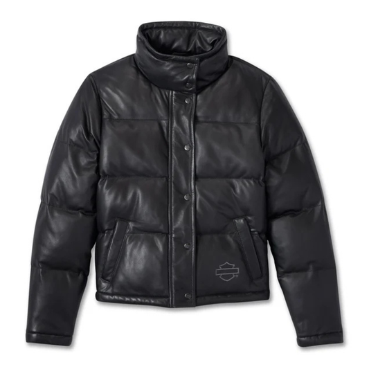 Harley-Davidson® Women's Blacked Out Leather Puffer Jacket